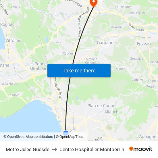 Métro Jules Guesde to Centre Hospitalier Montperrin map