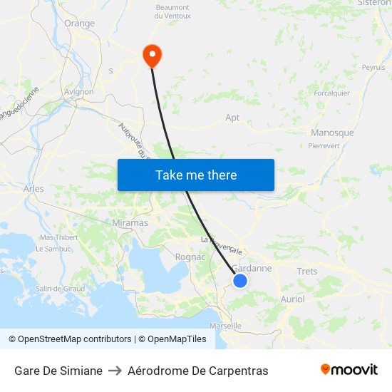 Gare De Simiane to Aérodrome De Carpentras map