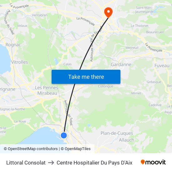 Littoral Consolat to Centre Hospitalier Du Pays D'Aix map
