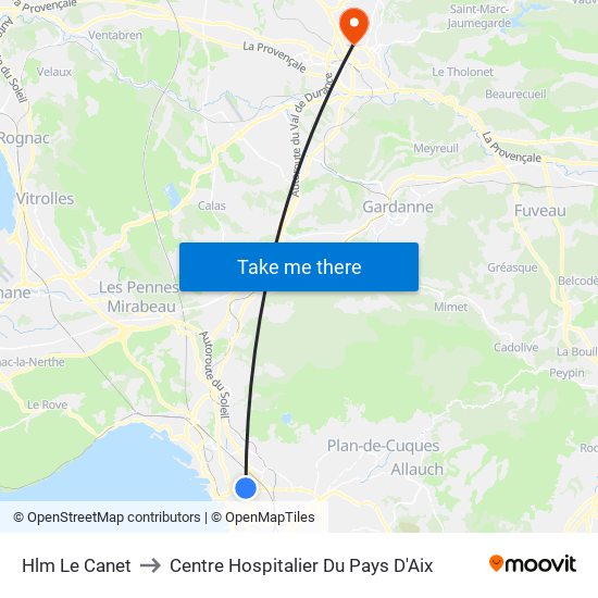 Hlm Le Canet to Centre Hospitalier Du Pays D'Aix map