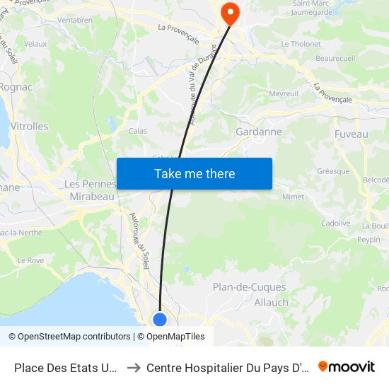Place Des Etats Unis to Centre Hospitalier Du Pays D'Aix map