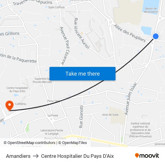 Amandiers to Centre Hospitalier Du Pays D'Aix map