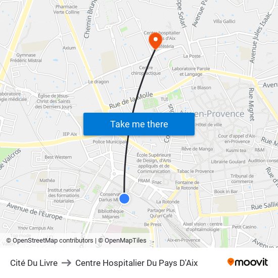 Cité Du Livre to Centre Hospitalier Du Pays D'Aix map