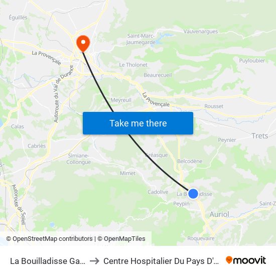La Bouilladisse Gare to Centre Hospitalier Du Pays D'Aix map