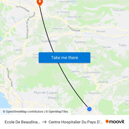 Ecole De Beaudinard to Centre Hospitalier Du Pays D'Aix map