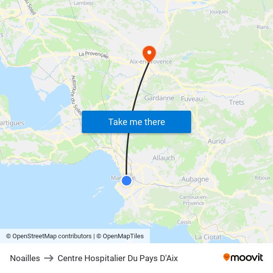 Noailles to Centre Hospitalier Du Pays D'Aix map