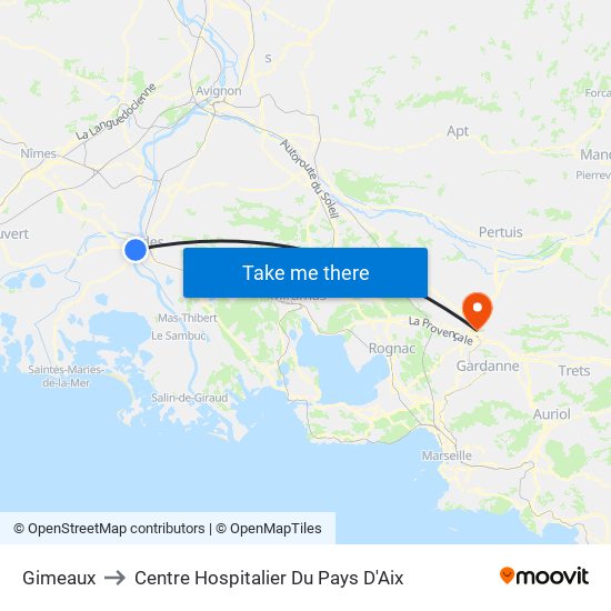 Gimeaux to Centre Hospitalier Du Pays D'Aix map