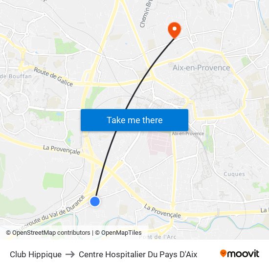 Club Hippique to Centre Hospitalier Du Pays D'Aix map