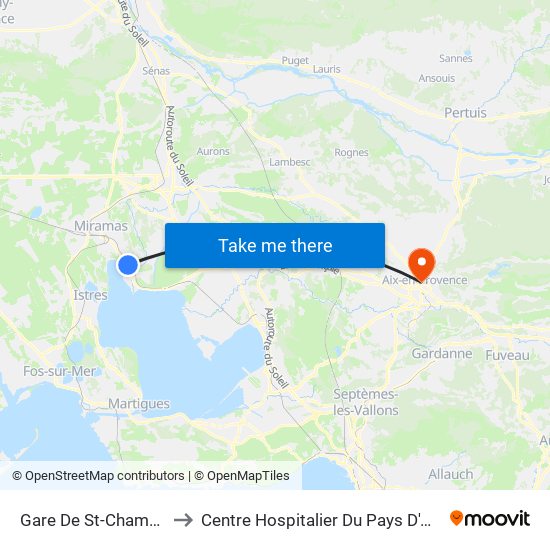 Gare De St-Chamas to Centre Hospitalier Du Pays D'Aix map