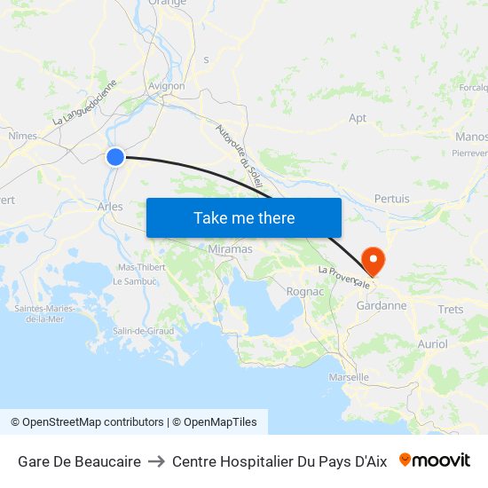 Gare De Beaucaire to Centre Hospitalier Du Pays D'Aix map