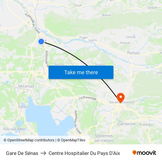 Gare De Sénas to Centre Hospitalier Du Pays D'Aix map