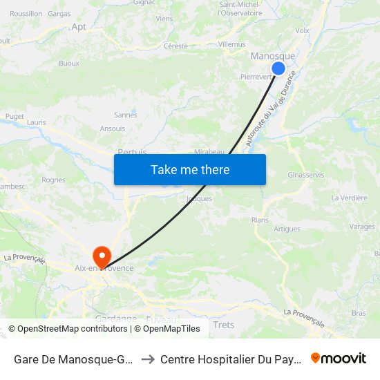 Gare De Manosque-Gréoux to Centre Hospitalier Du Pays D'Aix map