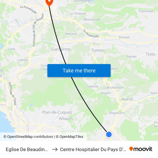 Eglise De Beaudinard to Centre Hospitalier Du Pays D'Aix map