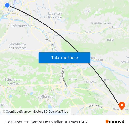 Cigalières to Centre Hospitalier Du Pays D'Aix map
