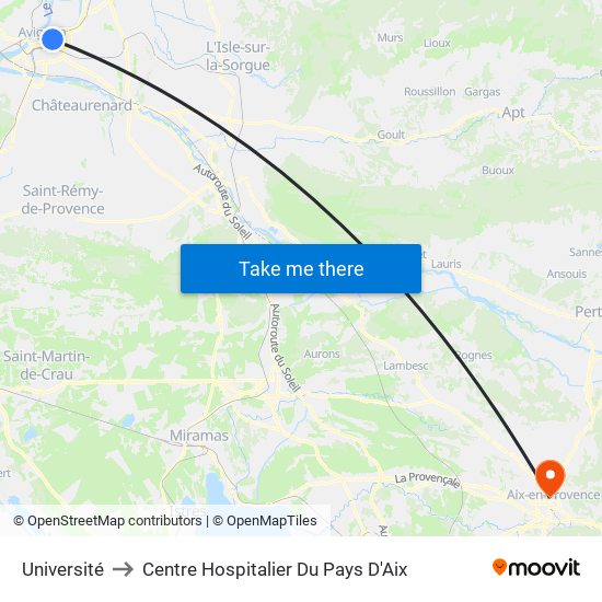 Université to Centre Hospitalier Du Pays D'Aix map