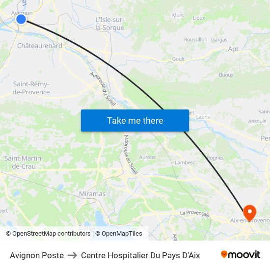 Avignon Poste to Centre Hospitalier Du Pays D'Aix map