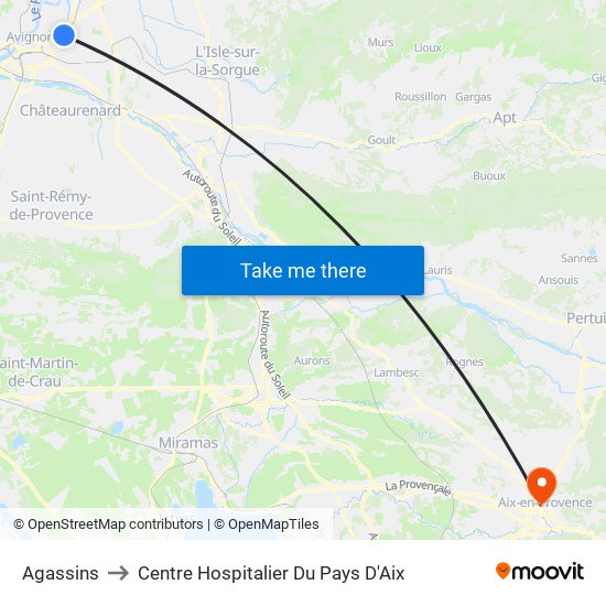 Agassins to Centre Hospitalier Du Pays D'Aix map