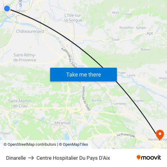 Dinarelle to Centre Hospitalier Du Pays D'Aix map