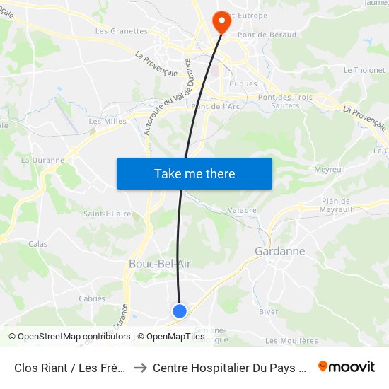 Clos Riant / Les Frènes to Centre Hospitalier Du Pays D'Aix map