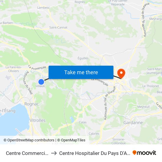 Centre Commercial to Centre Hospitalier Du Pays D'Aix map