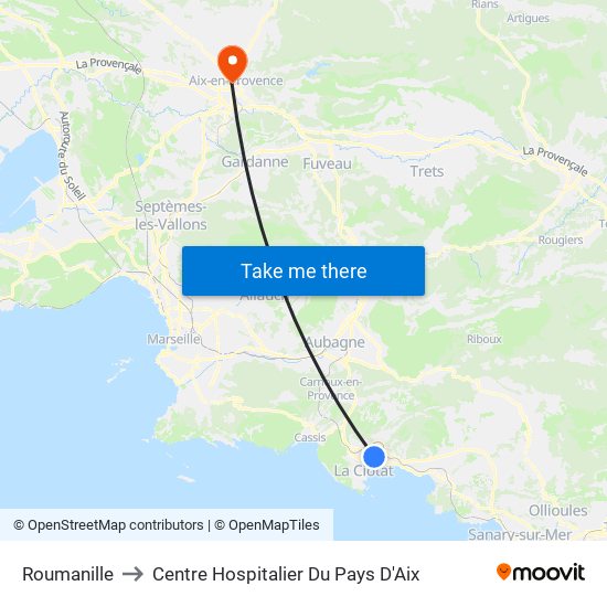 Roumanille to Centre Hospitalier Du Pays D'Aix map