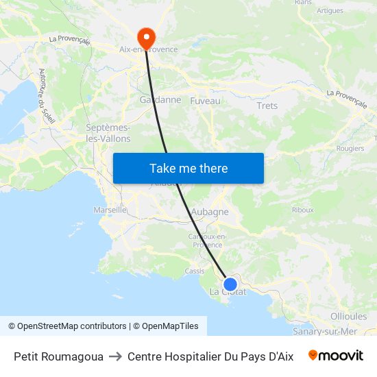 Petit Roumagoua to Centre Hospitalier Du Pays D'Aix map