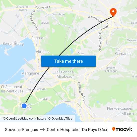 Souvenir Français to Centre Hospitalier Du Pays D'Aix map