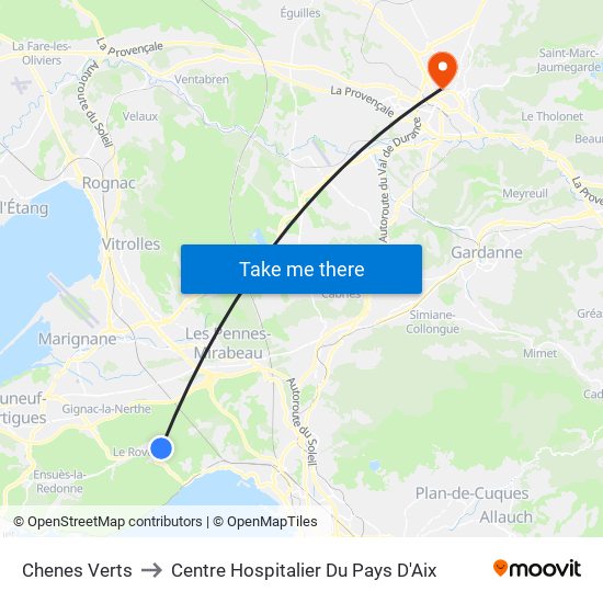 Chenes Verts to Centre Hospitalier Du Pays D'Aix map