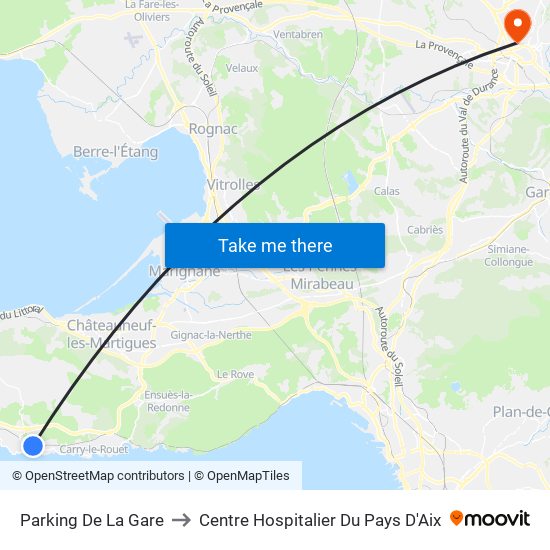 Parking De La Gare to Centre Hospitalier Du Pays D'Aix map