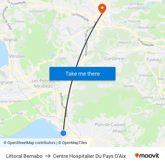 Littoral Bernabo to Centre Hospitalier Du Pays D'Aix map