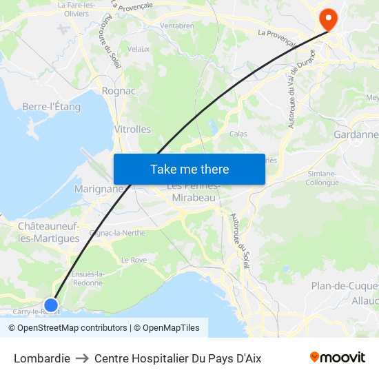 Lombardie to Centre Hospitalier Du Pays D'Aix map