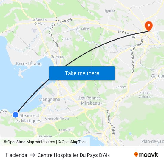 Hacienda to Centre Hospitalier Du Pays D'Aix map