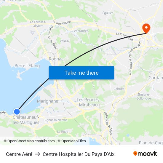 Centre Aéré to Centre Hospitalier Du Pays D'Aix map