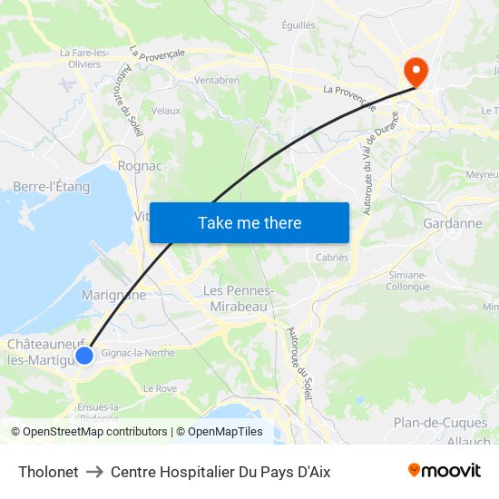 Tholonet to Centre Hospitalier Du Pays D'Aix map