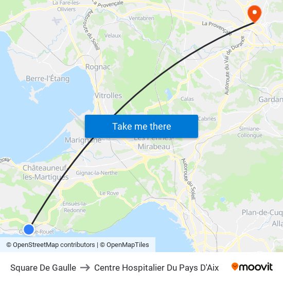 Square De Gaulle to Centre Hospitalier Du Pays D'Aix map