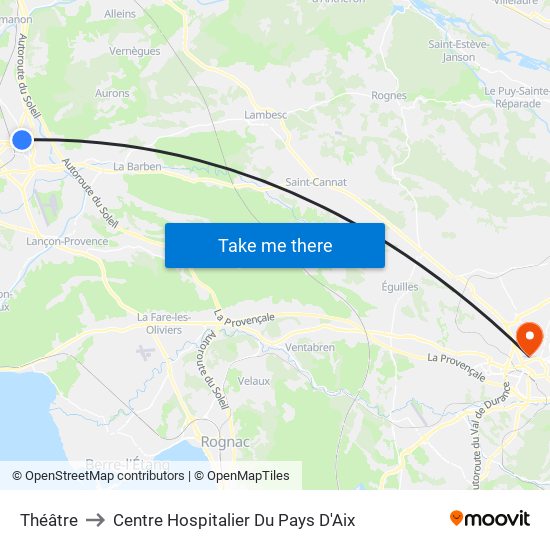 Théâtre to Centre Hospitalier Du Pays D'Aix map