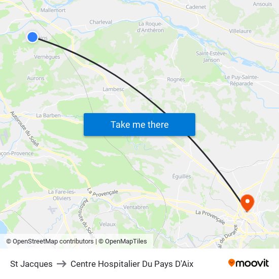 St Jacques to Centre Hospitalier Du Pays D'Aix map