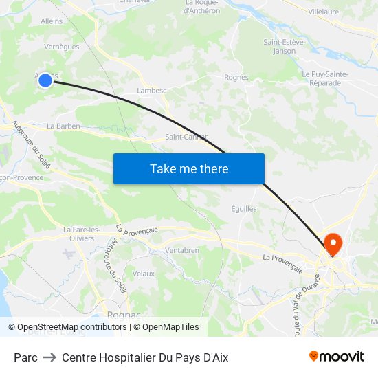 Parc to Centre Hospitalier Du Pays D'Aix map