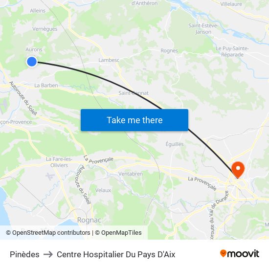 Pinèdes to Centre Hospitalier Du Pays D'Aix map