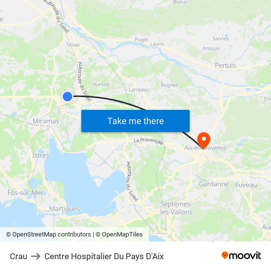Crau to Centre Hospitalier Du Pays D'Aix map