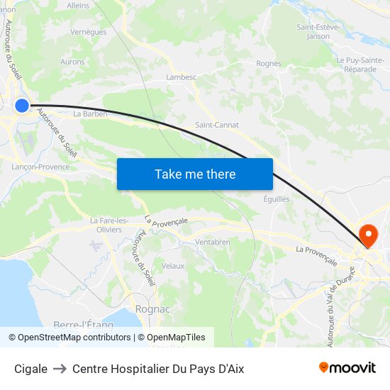 Cigale to Centre Hospitalier Du Pays D'Aix map