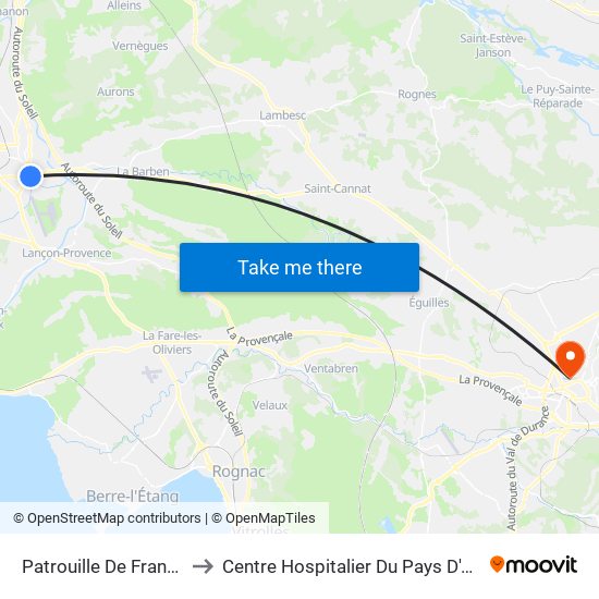 Patrouille De France to Centre Hospitalier Du Pays D'Aix map