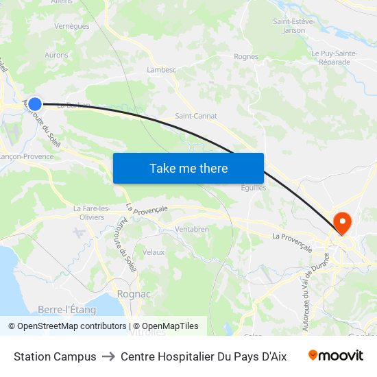 Station Campus to Centre Hospitalier Du Pays D'Aix map