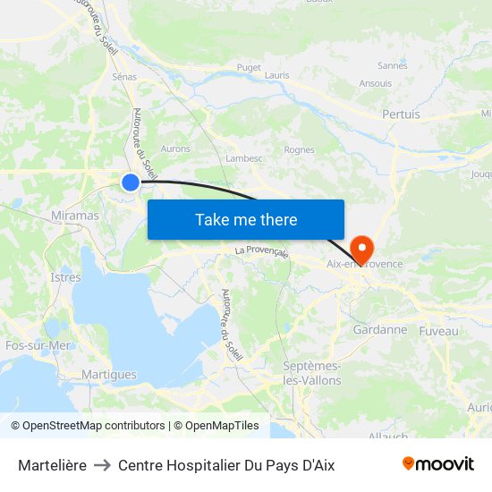 Martelière to Centre Hospitalier Du Pays D'Aix map