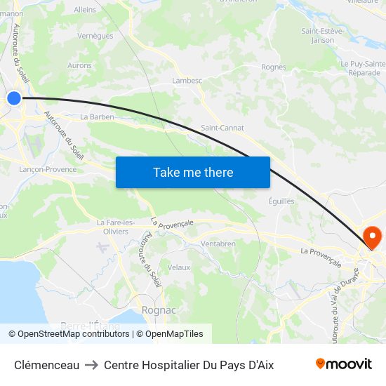 Clémenceau to Centre Hospitalier Du Pays D'Aix map