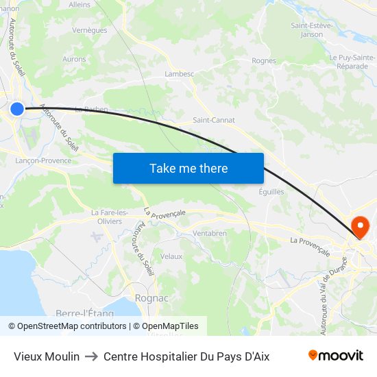 Vieux Moulin to Centre Hospitalier Du Pays D'Aix map