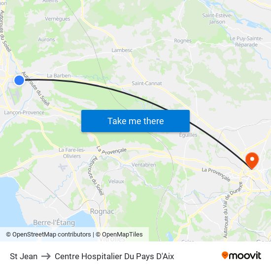 St Jean to Centre Hospitalier Du Pays D'Aix map