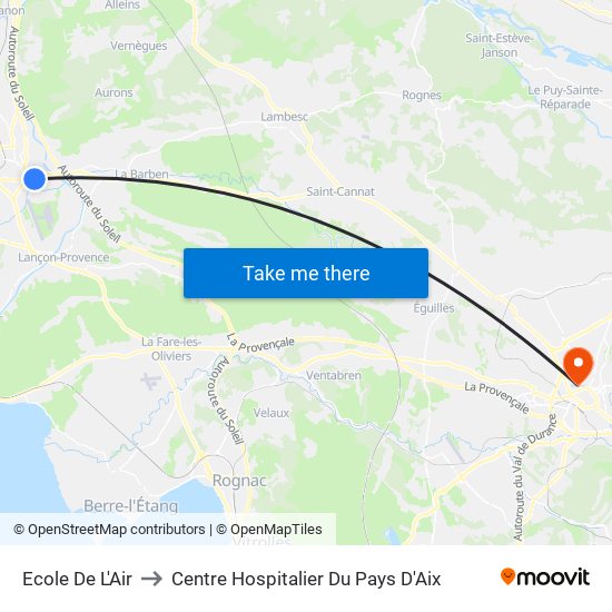 Ecole De L'Air to Centre Hospitalier Du Pays D'Aix map