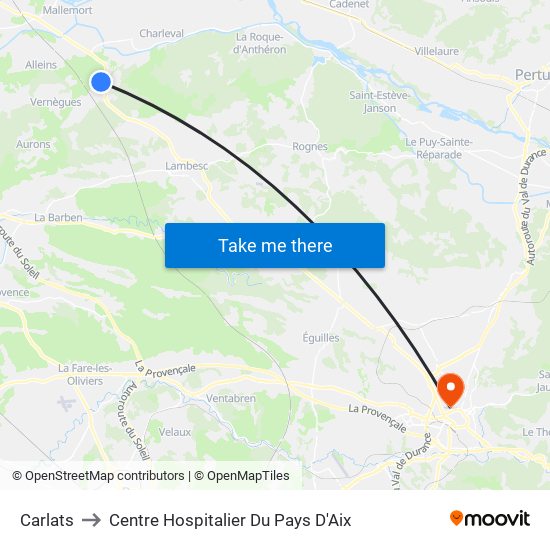 Carlats to Centre Hospitalier Du Pays D'Aix map