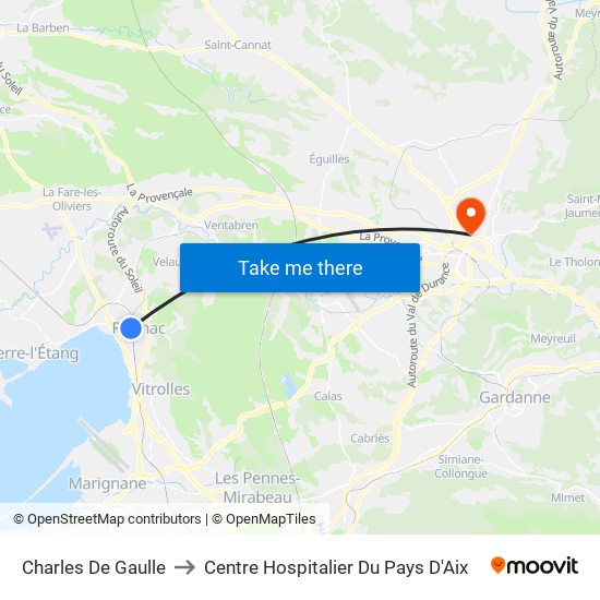 Charles De Gaulle to Centre Hospitalier Du Pays D'Aix map